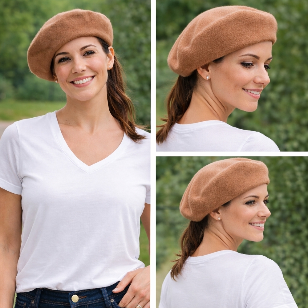 Source Unknown Tan Women's Beret
